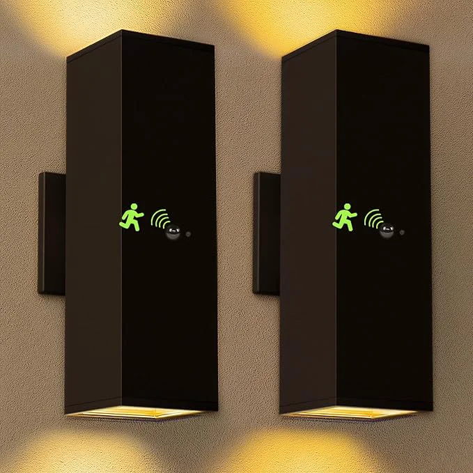 Consistent Motion Sensor Outdoor Wall Lights 2-Pack Dusk to Dawn Exterior Light Fixtures with 3 Lighting Modes 13'' Up Down Porch Lights with 15W LED Bulbs Waterproof Wall Sconce for House Patio GarageAbout ThisOverview Innovative