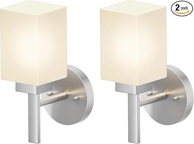 Comfortable Bathroom Light Fixtures Brushed Nickel Vanity Light with White Frosted Glass Shade Wall Lamps for Mirror Kitchen Bedroom Porch 2 Pack T002BR-L1-P2About ThisOverview Powerful