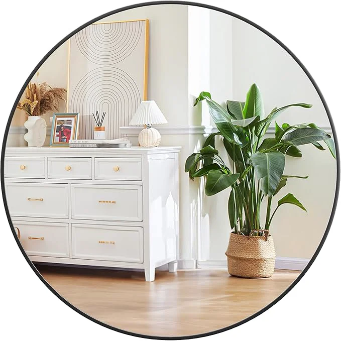 Green Round Mirror 32 inch Circle Mirror HD Eco-Friendly Round Bathroom Mirror for Over Sink Big Matte Black Metal Framed Wall Mirror for Wall Vanity Entryway Hallway Living Room Easy to InstallAbout ThisOverview World-Class