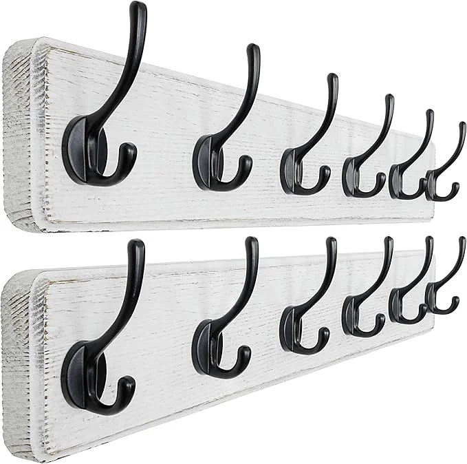 Detailed Dseap Wall Mounted Coat Rack 24 Long Patented Heavy-Duty 6-Double-Hooks Wooden Hanger Rail for Winter Coats Hat Jacket Clothing - White Black Pack of 2About ThisOverview Superior