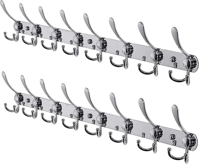 Soft Dseap Coat Rack Wall Mount - 29.5 Long 8-Tri-Hooks Heavy Duty Coat Hanger Rail Wall Hooks for Hanging Coats Hats Clothing Clothes Purse Mudroom Entryway Chromed Pack of 2About ThisOverview Breathable