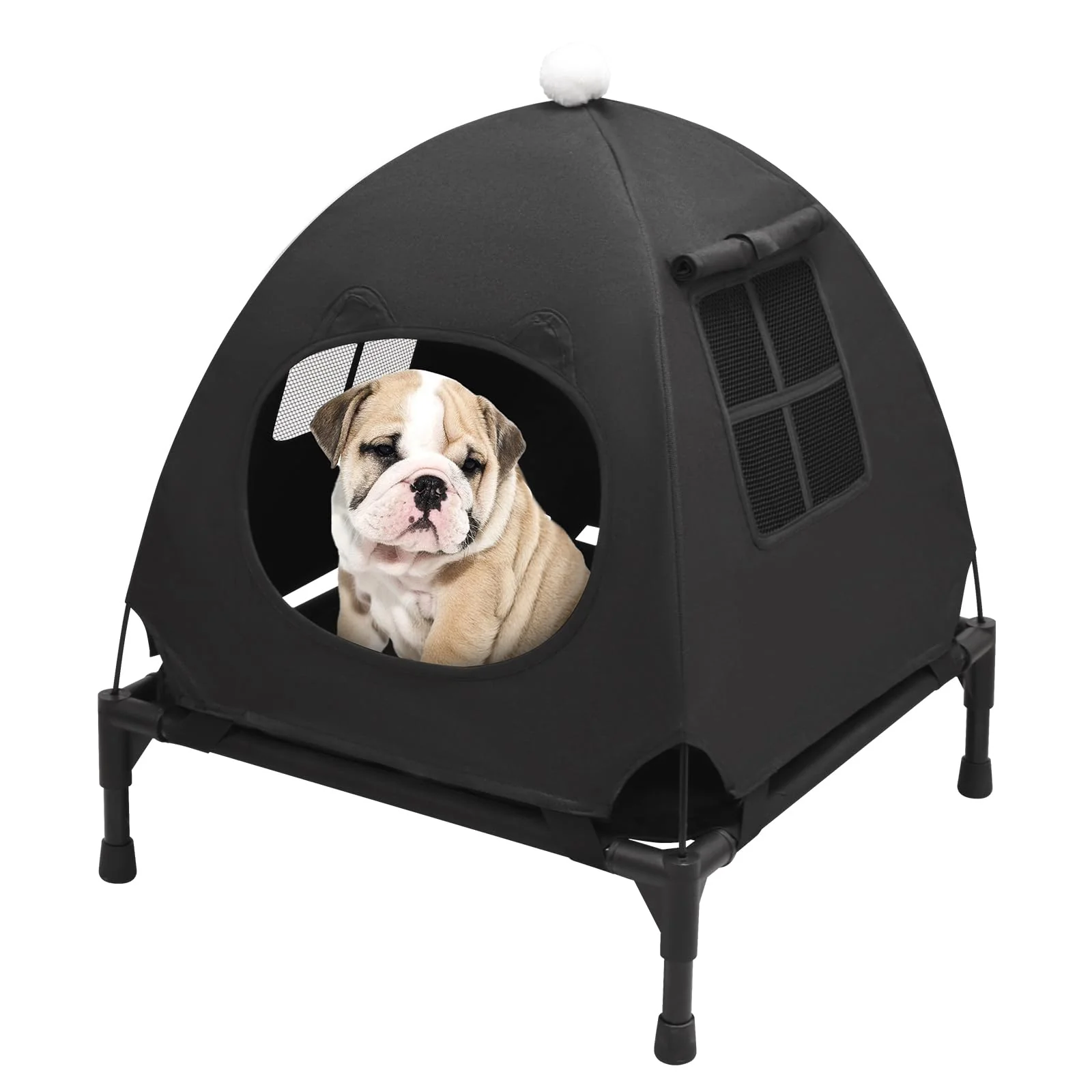 Solid Pozico d Pet Bed with Breathable Mesh – 18.9x18.9 in Raised Canopy Cot for Small Cats Dogs Black Elite