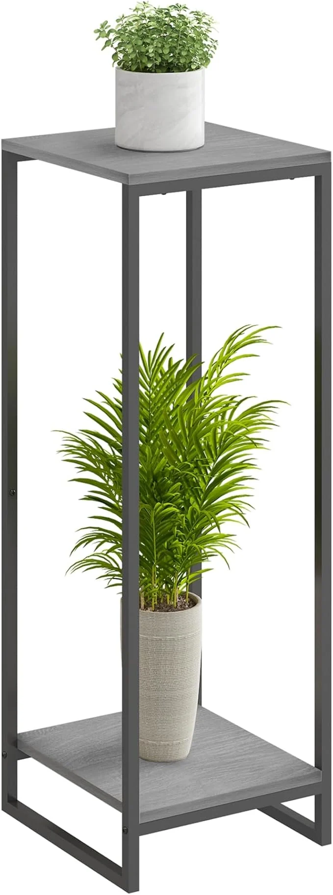 Fashionable 34 Tall Plant Stand Indoor 2-Tier Modern Plant Shelf Corner Flower Pot Holder Organizer for Living Room Balcony Patio Garden Oak Grey About ThisOverview Premium