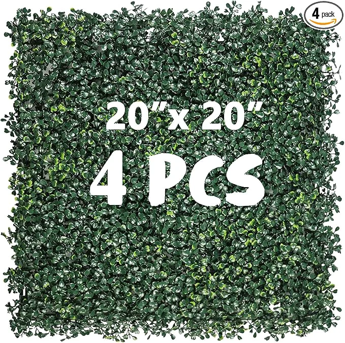 Premium Material 4PCS 20 x 20 Artificial Boxwood Wall Panels UV-Anti Grass Wall Hedge Plant Panels for Indoor Outdoor Green Wall Decor Ivy Fence Covering PrivacyAbout ThisOverview Durable