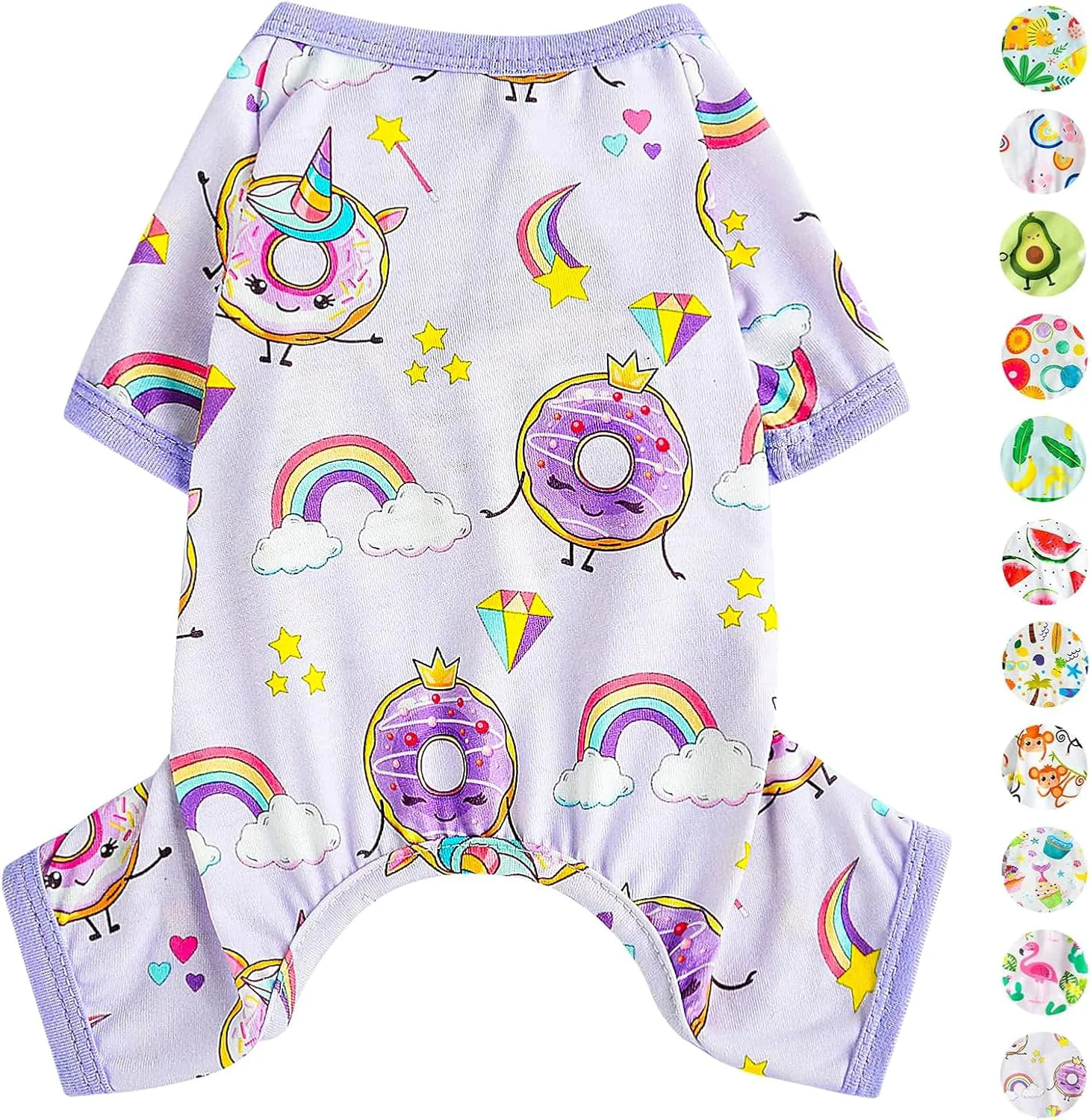 World-Class Small Dog Clothes Girl Funny Donut Dog Pajamas Pjs Summer Lightweight Stretchy Pet Jumpsuit Fall Dog Onesies Outfits Purple XS Safe
