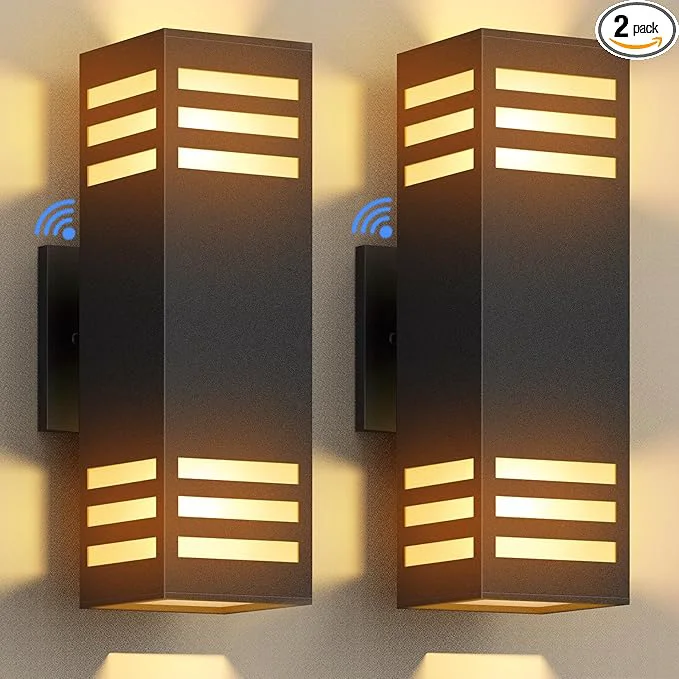 Detailed Dusk to Dawn LED Outdoor Light Fixture Wall Mount Black Square Porch Lights Outdoor Modern Exterior Wall Sconce Lights 13In Bulb Includes Up Down Outside Wall Light for House Front DoorAbout ThisOverview Reliable