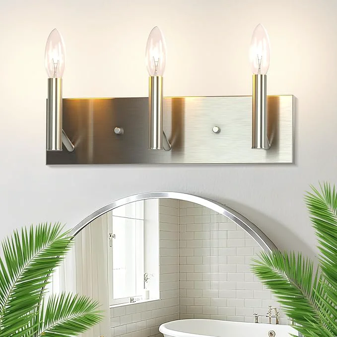 Expertly Made Kalium Bathroom Light Vanity Fixtures Over Mirror 3-Lights Modern Brushed Nickel Wall Sconces Minimalist Wall Lights for Livingroom Bedroom Entryway Hallway Staircase E12 Base Bulbs Not Included About ThisOverview Outstanding