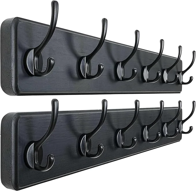 Fast Dseap Wall Mounted Coat Rack 24 Long Patented Heavy-Duty 6-Double-Hooks Wooden Hanger Rail for Winter Coats Hat Jacket Clothing - Black Pack of 2About ThisOverview High-End