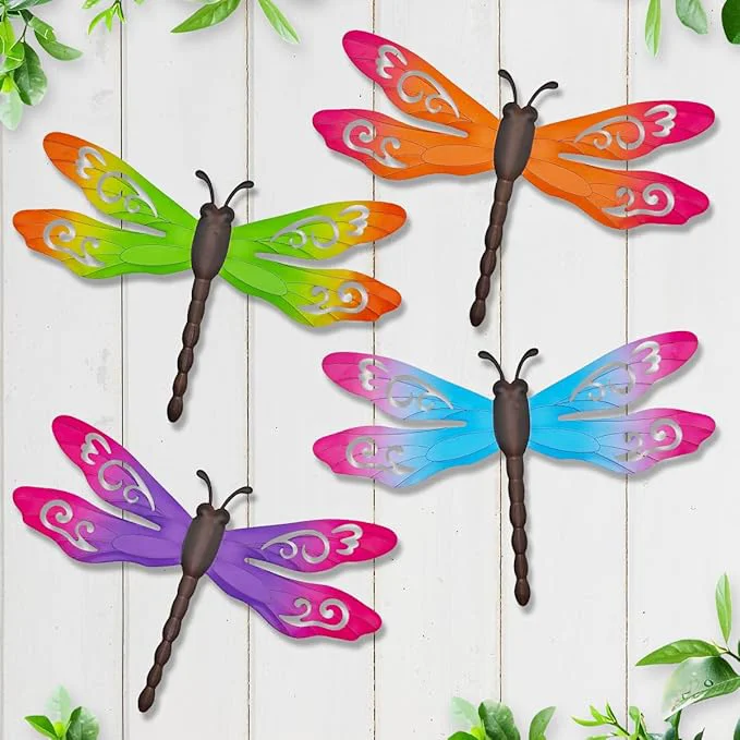 Secure Metal Dragonfly Wall Decor 4 Pack 14inch Metal Dragonfly Wall Hanging Sculpture Decor for Outdoor Yard Patio Fence Garden Outside DecorationsAbout This Classic