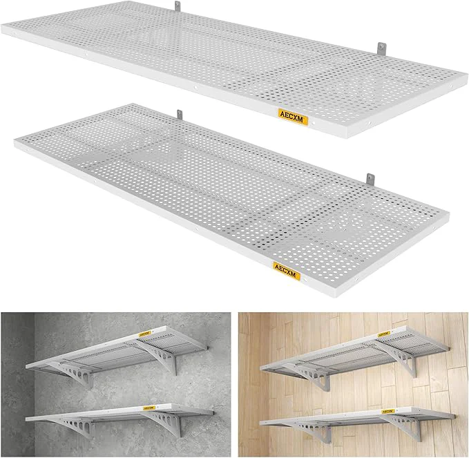 Classic 2-Pack 1.64x4ft Adjustable Garage Wall Shelving 560lbs Load Capacity Heavy Duty Wall Mounted Storage Shelf Metal Floating Shelves for Garage White About ThisOverview Contemporary