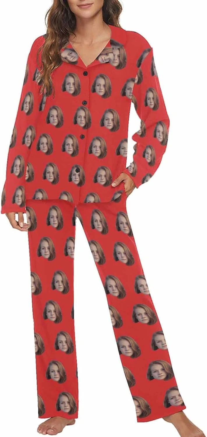 Eco-Friendly MyPupSocks Custom Face Pajamas for Women Set Personalized Photo Long Sleepwear XS-XXL Expertly Made