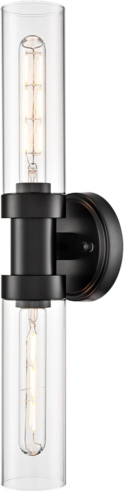Optimized Farmhouse Black Wall Sconce 2-Light Cylinder Bathroom Vanity Lights with Clear Glass Shade 20-Inch Modern Matte Black Glass Sconces Wall Lighting for Bedroom Hallway StaircaseAbout ThisOverview Powerful