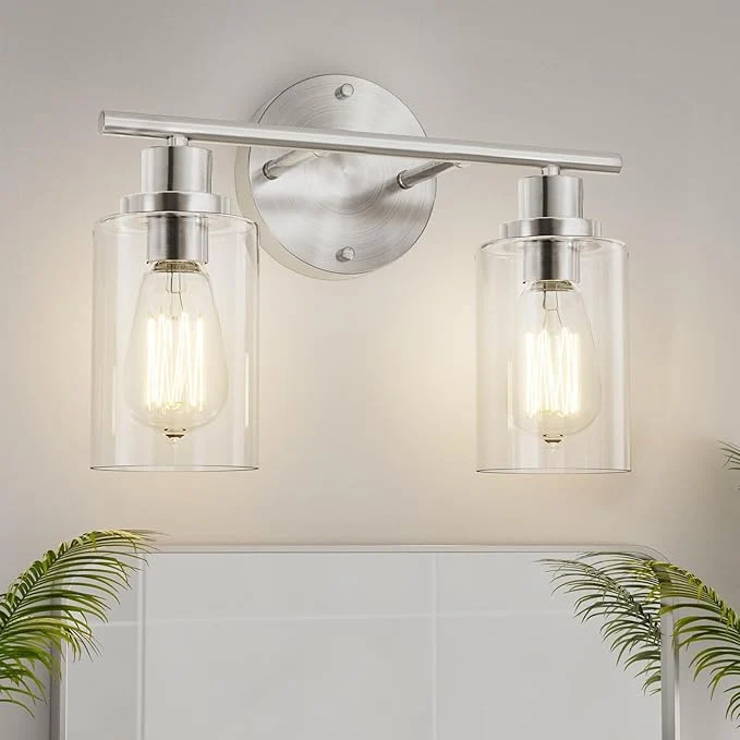 High-Performance GORDNWE Bathroom Vanity Light Fixtures 2 Light Brushed Nickel Bathroom Light Vanity Sconce with E26 Bulb Base Modern Wall Lights for Mirror Hallway FarmhouseAbout ThisOverview Clean