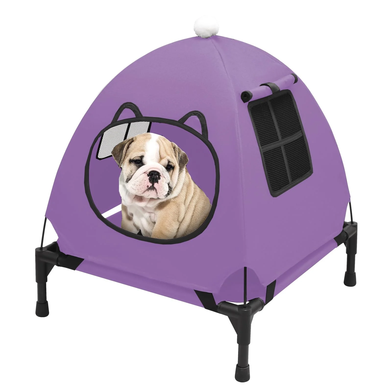 Casual Pozico d Pet Bed with Breathable Mesh — Small Cat Dog Cot with Purple Canopy Solid
