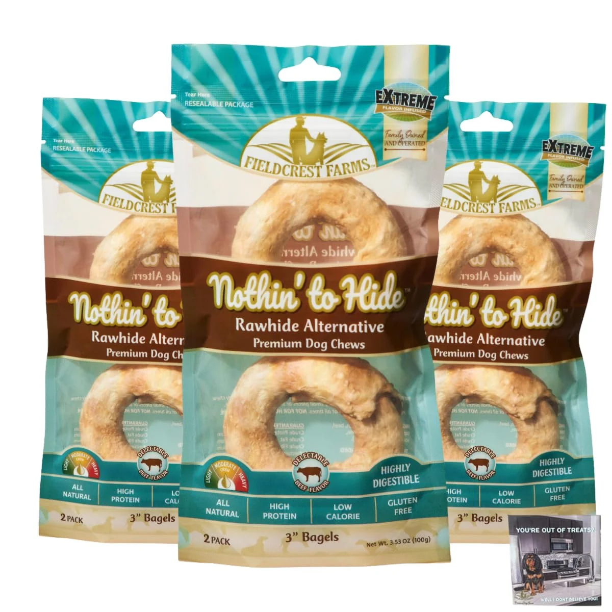 Efficient Fieldcrest Farms Nothing to Hide Rawhide- Beef Bagels for Dogs - 3 Pack High-Performance