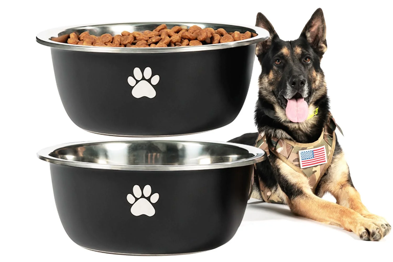 Versatile Podinor Large Dog Water Bowl 2 Pack – 0.75 Gallon 96oz Stainless Steel Black Powerful