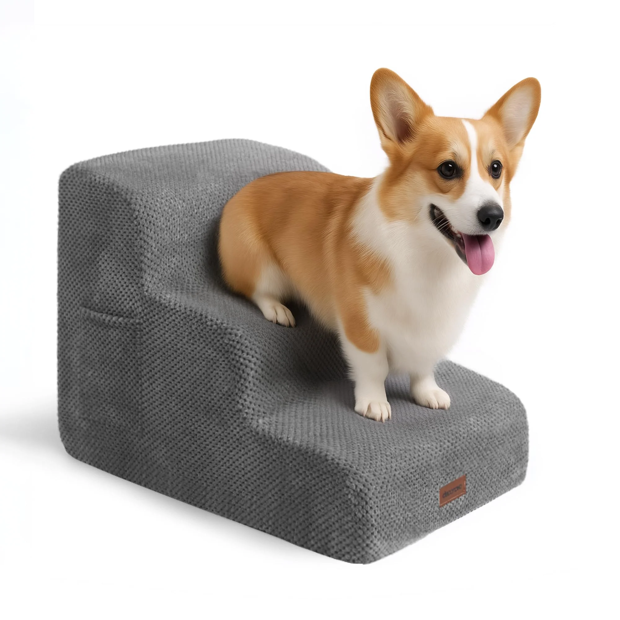 World-Class Deconovo Pet Stairs for Small Elderly Pets — 3-Step Non-Slip Ramp with Washable Cover Ash Gray Official