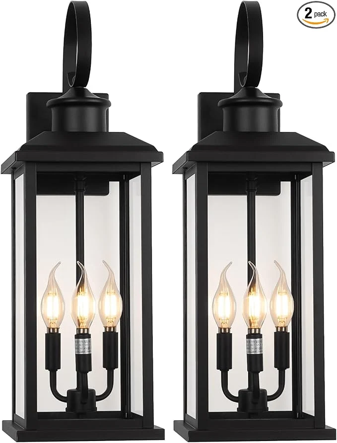 High-Quality 24 Extra Large Outdoor Wall Light Fixture 2-Pack Black 3-Light Modern Porch Lantern Waterproof Exterior Lighting Sconce Wall Mount Outside Lamp for House Garage Patio E12 BaseAbout ThisOverview World-Class