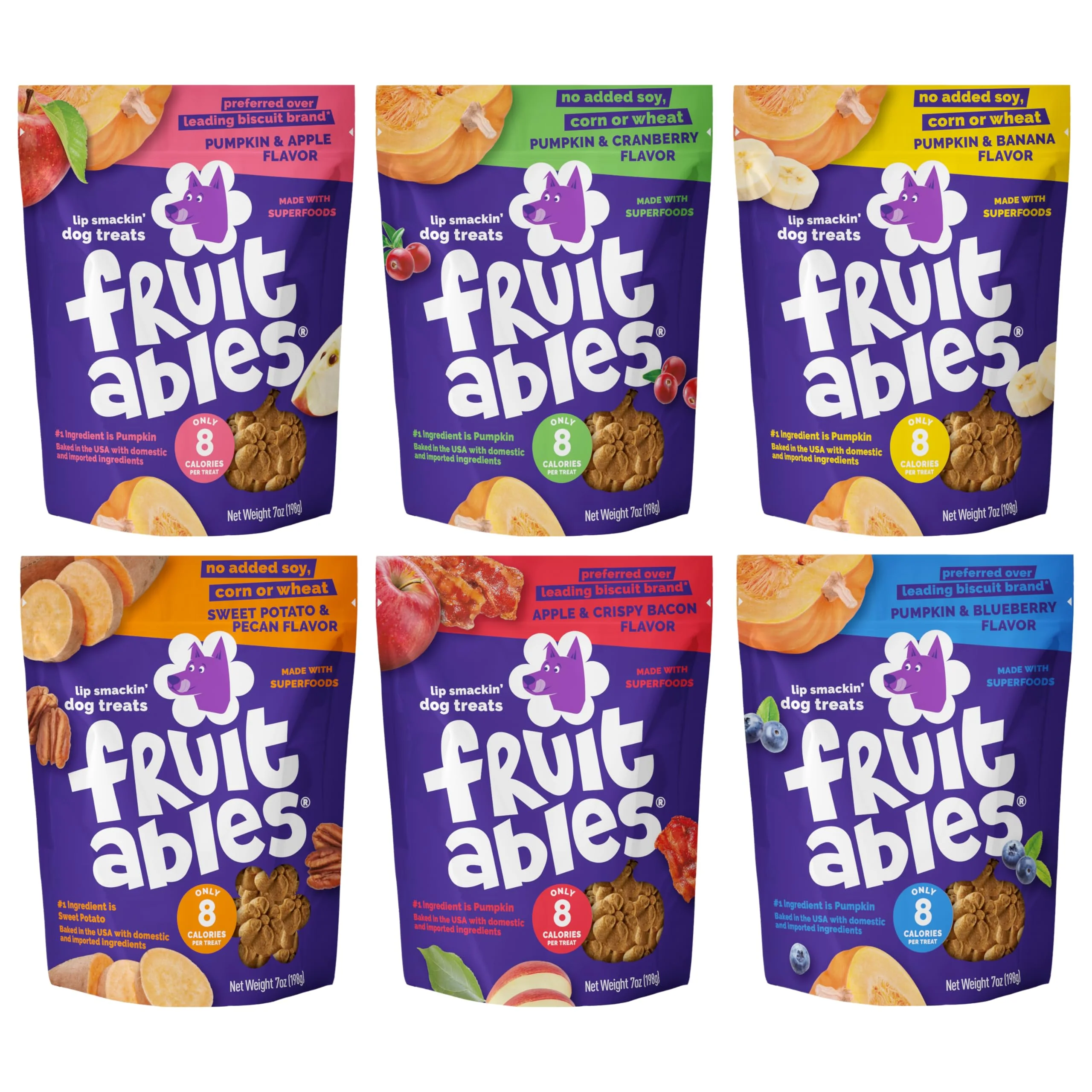 Traditional Fruitables Pumpkin Dog Treats 7oz Crunch Variety Pack of 6 Elegant