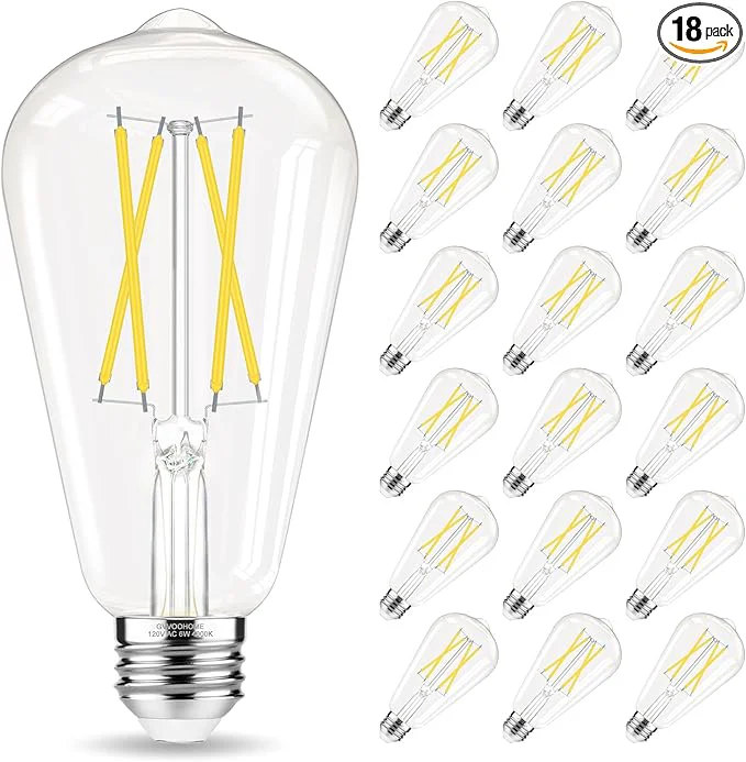 Premium Material E26 Bulb Non-Dimmable Edison Bulbs 60 watt Equivalent LED 4000K Daylight White ST58 Vintage Light Bulbs 90 CRI 6W 600LM E26 Medium Base Clear Glass 18 PackAbout ThisOverview Enhanced
