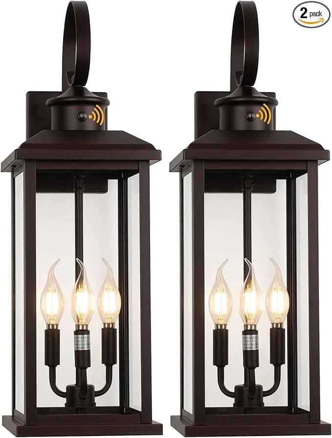 Original 2Pack Dusk to Dawn Outdoor Wall Light Fixture 24in Bronze Large 3-Light Modern Porch Lantern Waterproof Exterior Lighting Sconce Wall Mount Outside Lamp for House Garage Patio E12 BaseAbout ThisOverview Next-Generation