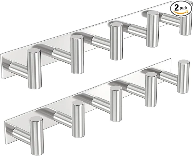 Casual PMMASTO Coat Rack Wall Mounted 5 T Shaped Wall Hooks for Hanging Heavy Duty Stainless Steel Coat Hook Rail for Hat Towel Robes in Bathroom Kitchen Mudroom Entryway Silver 2 Pack About ThisOverview Dependable