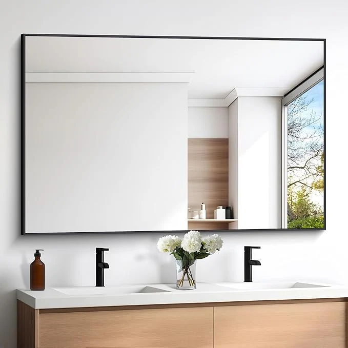 Exceptional Black Bathroom Mirror for Wall 60x40 Inch Rectangle Mirrors with Metal Frame Modern Vanity Wall Mirror Decor for Entryway Hangs Bathroom Living Room Horizontal or VerticalAbout ThisOverview Practical