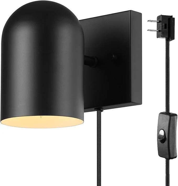 Professional GLOBE Electric 65000098 1-Light Plug-in or Hardwire Wall Sconce Matte Black 6ft Braided Fabric Cord in-Line Rocker Switch Modern Lighting for Apartments or Renters Lights for Living RoomAbout ThisOverview Reliable
