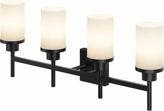 Specialty Wall Light Fixtures 4-Light Over Mirror Matte Black Vanity Lights with White Frosted Glass Shade Wall Sconces for Bathroom Kitchen T001MB-L4About ThisOverview Responsible