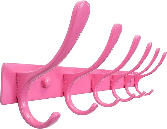 Advanced SKOLOO Coat Rack Wall Mounted - 6 Hooks Heavy Duty Stainless Steel Metal Wall Hangers Sturdy Coat Hooks for Hanging Coats Jacket Clothes Hat PinkAbout ThisOverview Fine