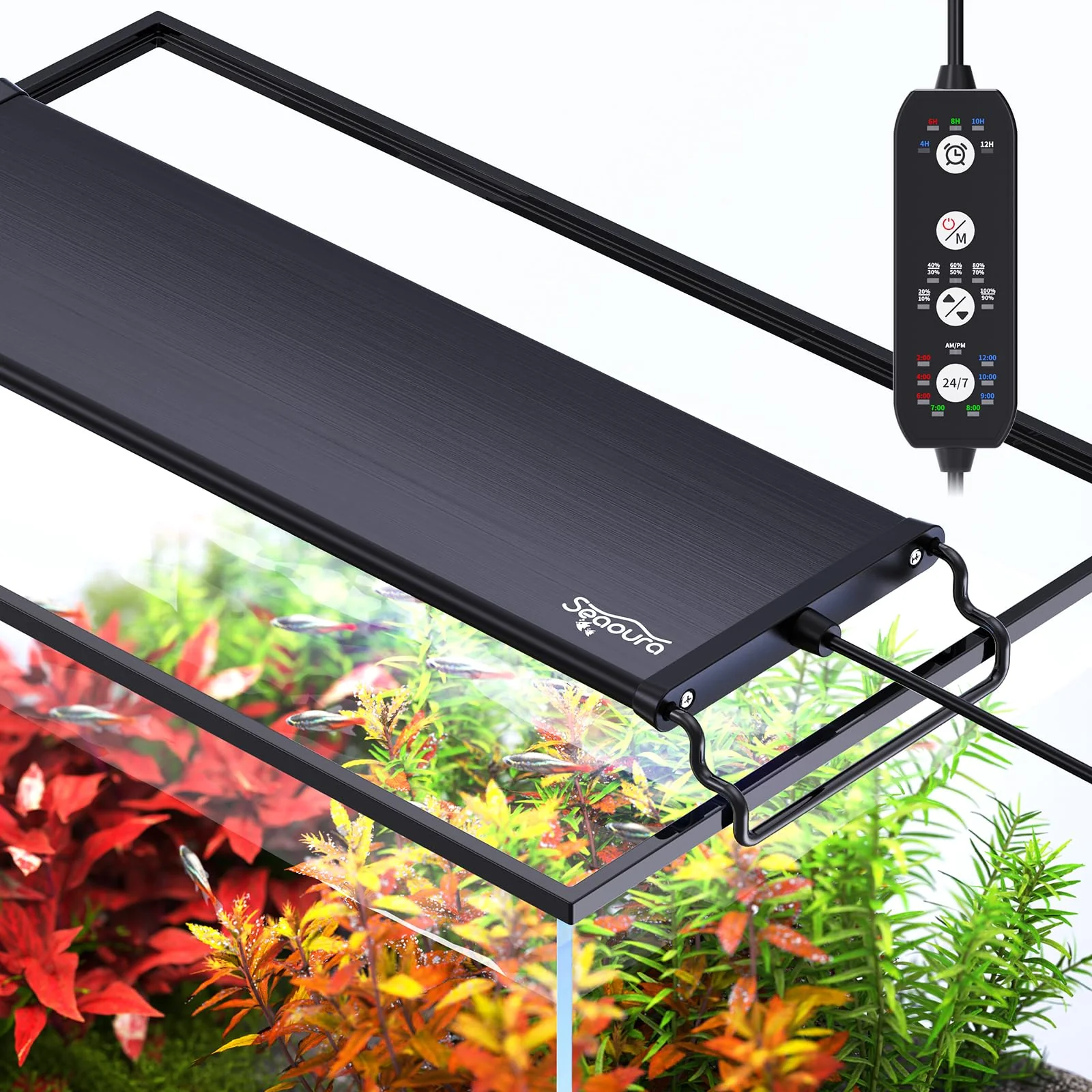 Unique SEAOURA 24 7 Mode LED Aquarium Light – Full Spectrum Timer 14W for 12–18 Inch Freshwater Tanks Minimalist