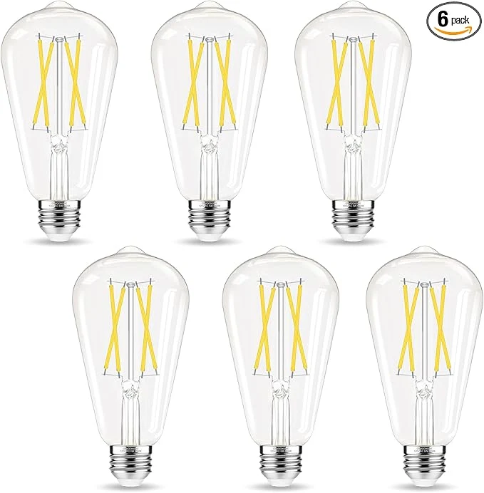 Smart Edison Bulbs E26 LED Bulb 60 watt Equivalent Non-Dimmable 4000K Daylight White ST58 Vintage Light Bulbs 90 CRI 6W 600LM E26 Medium Base Clear Glass 6 PackAbout ThisOverview Elite