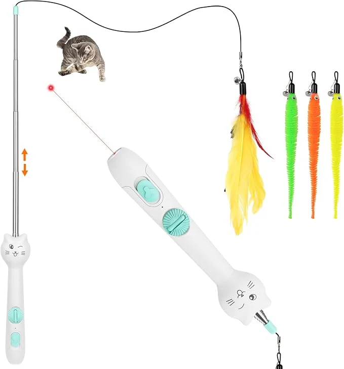 Carefully Designed TBTeek Cat Toy 2in1 Light and Retractable Pole Secure
