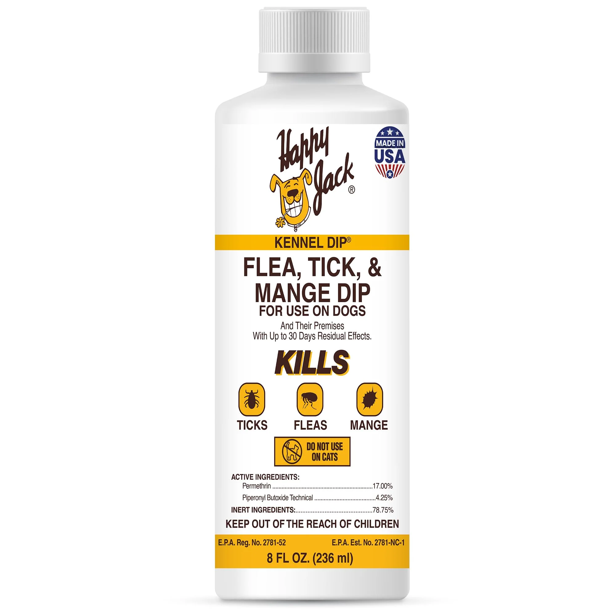 Breathable HAPPY JACK Kennel Dip — Flea Tick Treatment for Dogs Made in USA 30-Day Control Relaxed
