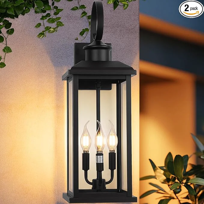 Casual Large Outdoor Wall Light Fixture 24in Black 3-Light Modern Porch Lantern Waterproof Exterior Lighting Sconce Wall Mount Outside Lamp for House Garage E12 BaseAbout ThisOverview Traditional