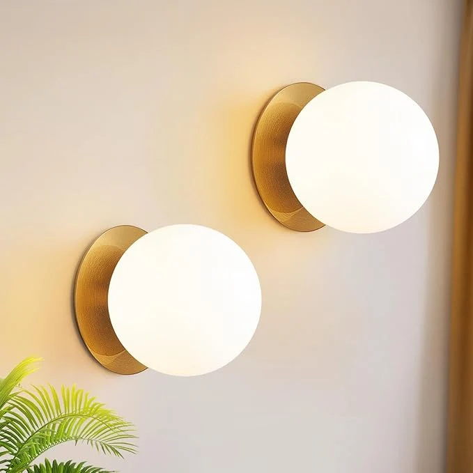 Premium Material 2 Pack Gold Wall Sconces Set of Two Modern Bathroom Sconces with Milky Globe Glass Sconces Wall Decor Set of 2 Wall Light for Bathroom Mirror Living Room Hallway Bulbs not Included About ThisOverview Original Design