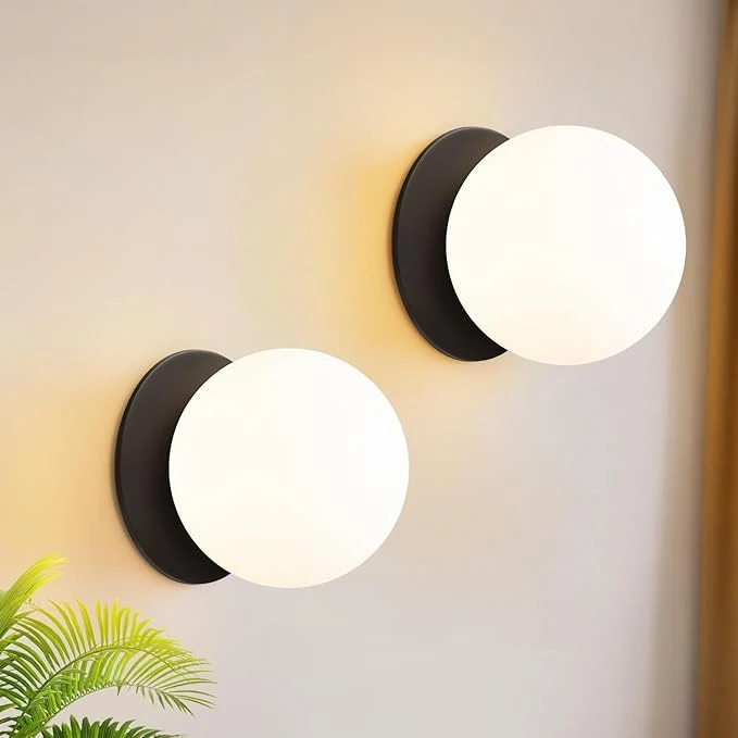 Specialty 2 Pack Modern Matte Black Wall Light Fixtures Mid-Century Globe Glass Wall Sconces Set of Two for Bathroom Mirror Living Room Hallway Entryway Bulbs Not Included About ThisOverview Exclusive