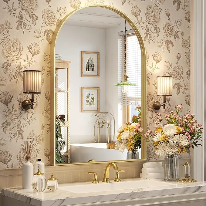 Selected Brightify Arched Wall Mirror 26 x 38 Inch Gold Metal Frame HD Silver Bathroom Living Room Wall MountAbout ThisOverview High-Grade