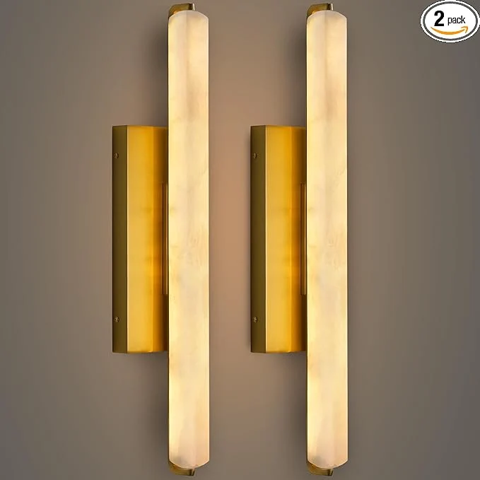 Convenient Alabaster Wall Sconces Set of Two 25 Brass Alabaster Sconce Spanish Natural Marble Bathroom Vanity Sconces Rectangle Modern Sconces Lighting for Bedroom Living Room Staircases HallwayAbout ThisOverview Original Design