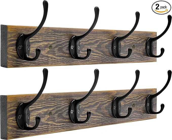 Fashionable IBosins Wall Mounted Coat Rack 2 Pack Metal Wood Coat Rack with 8 Black Rustic Hooks for Scarf Bag Towel Key Cap Cup HatAbout ThisOverview Exceptional