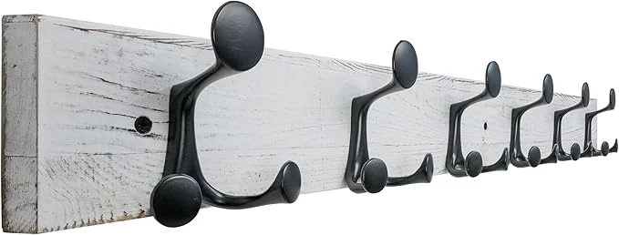 Unique SKOLOO 36-Inch Wood Coat Rack Wall Mount with 6 Triple Hooks - I for Family Entrances Classrooms and Pet Supplies Storage - Coat Hooks for Wall Distressed White WashAbout ThisOverview Relaxed