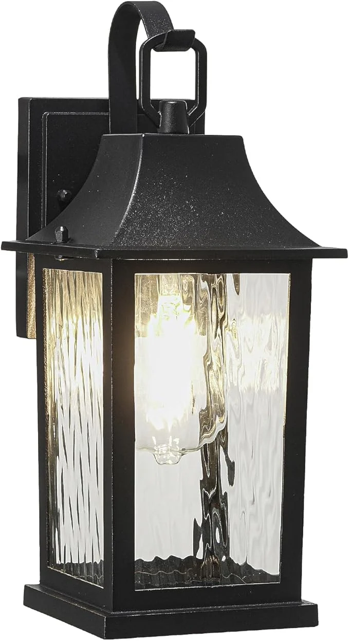 Trendy Outdoor Wall Light， 13 Sconce with Water Pattern Glass Waterproof Rustproof Exterior Lighting ，Weatherproof Front Porch Lights，for House Garage Doorway Patio 1 Pack Black About ThisOverview Smart