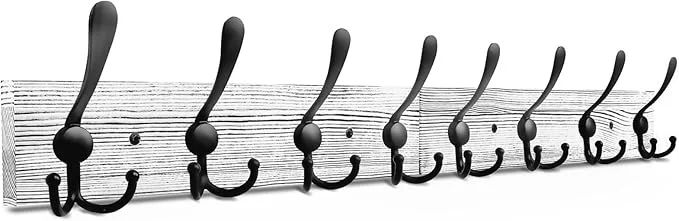 Dependable IBosins Wall Mounted Coat Rack 31.4'' Long Rustic Wood Aluminum Coat Rack with 8 Black Tri-Hooks for Coat Bag Towel Key Hat UmbrellaAbout ThisOverview Casual