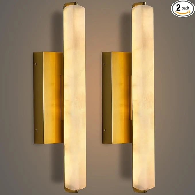 Recyclable Alabaster Wall Sconces Set of Two 15 Brass Alabaster Sconce Spanish Natural Marble Bathroom Vanity Sconces Rectangle Modern Sconces Lighting for Bedroom Living Room Staircases HallwayAbout ThisOverview Fine