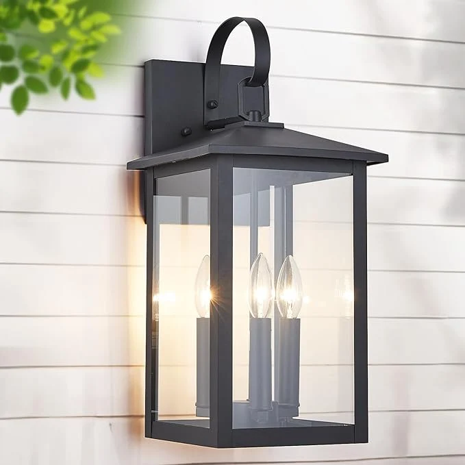 Proven 3-Light 9 inches Wide 20.5 inches High Large Wall Lantern Light with Textured Black Finish and Clear Glass New Traditional Outdoor Wall Lights for a Porch Patio Garage Barn FoyerAbout ThisOverview Superior