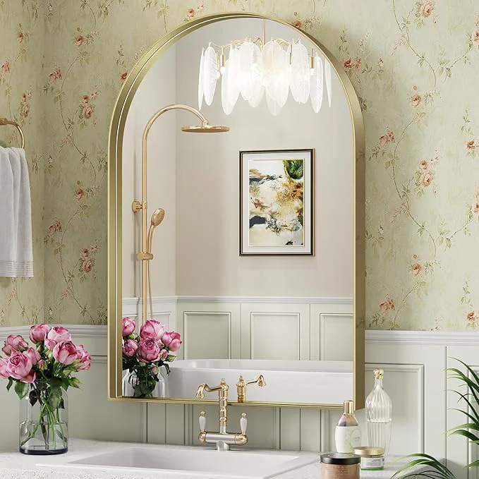 Genuine Brightify Arched Mirror 30 x 40 Inch Gold Arch Mirror Metal Frame Wall Mirror Top Bathroom Vanity Mirror for Living Room Bedroom MantleAbout ThisOverview Advanced