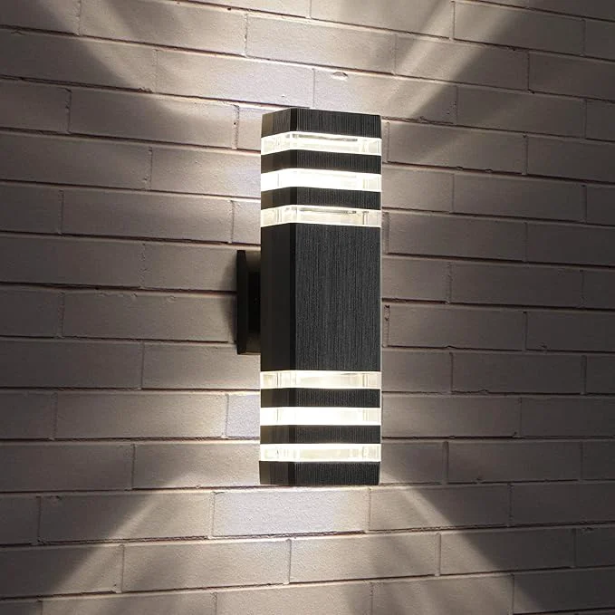Advanced tewei 1 Pack LED Square Up and Down Lights Outdoor Wall Mount Light 3-Layer Black Modern Outdoor Lights for House IP65 Waterproof Aluminum Exterior Lamps for Front Porch Garage Warm White 3000KAbout ThisOverview Expertly Made