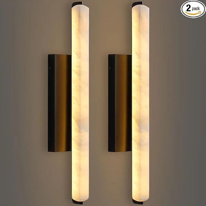 Solid Alabaster Wall Sconces Set of Two 25 Black Alabaster Sconce Spanish Natural Marble Bathroom Vanity Sconces Rectangle Modern Sconces Lighting for Bedroom Living Room Staircases HallwayAbout ThisOverview Functional