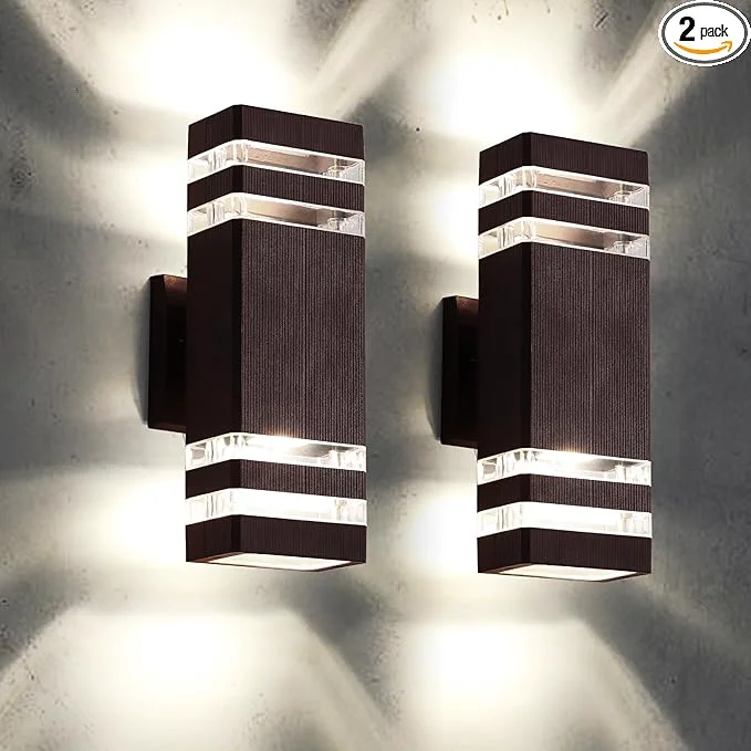 Smart tewei Outdoor Wall Lights Modern Exterior Light Fixture Wall Mount Brown Outdoor Lights for House Waterproof Aluminum Up and Down Outside Porch Lights for Garage 2 PackAbout ThisOverview Certified