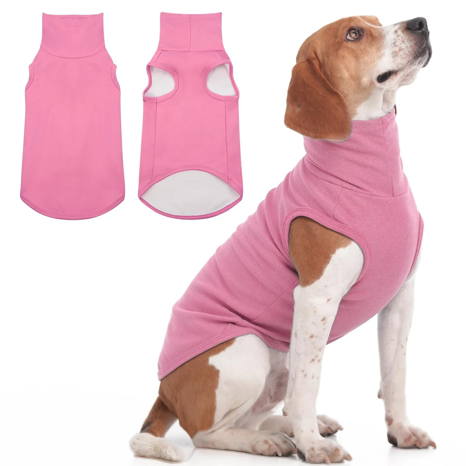 Safe IECOii XL Dog Sweater - Pink Stretch Fleece Vest with Turtleneck for Large Dogs Machine Washable Smart